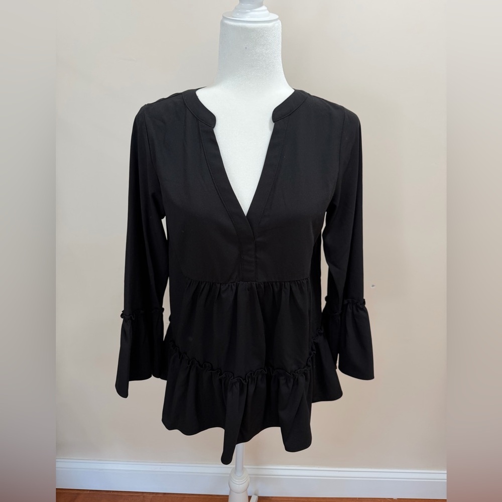 Tuckernuck Pomander Place Black Long Sleeve V Neck Kenzo Top Sz. S - Picture 2 of 6